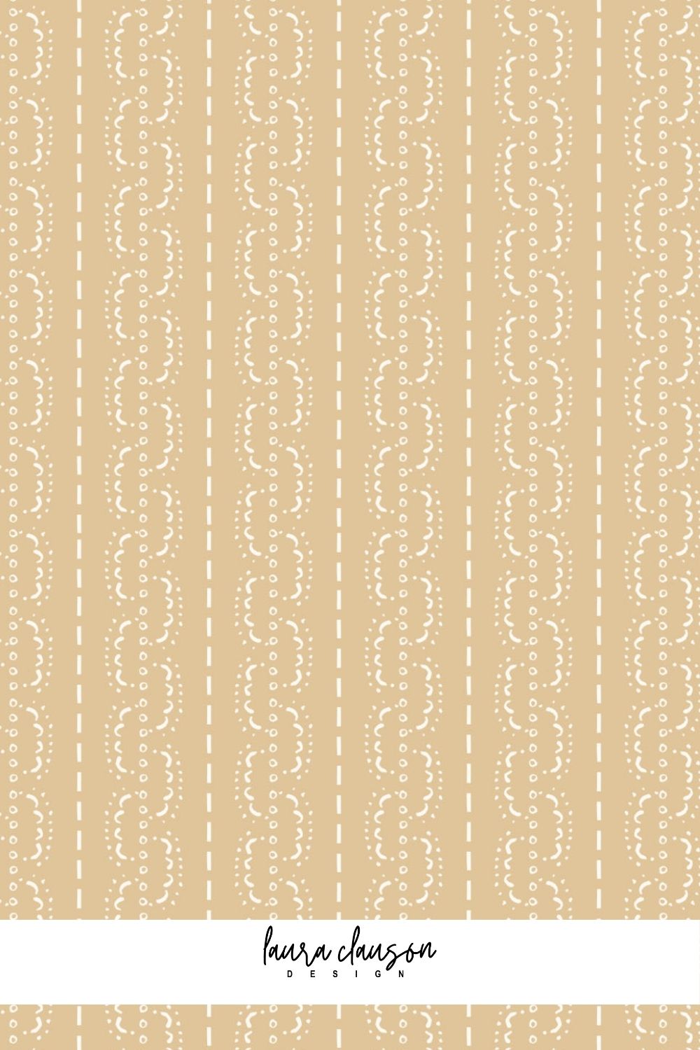 Patterned beige background with a subtle design, featuring the brand 'Laura Clauson' at the bottom.